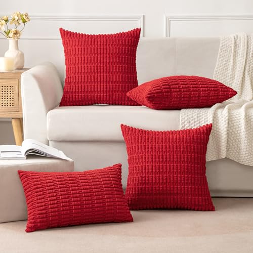 Christmas Corduroy Decorative Throw Pillow Covers 18x18 Red Pack of 2 (Red / 18" x 18" (Pack of 2))