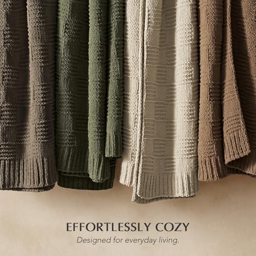 HOME Modern Checkered Chenille Throw Blanket (Sand Dune / 50" X 60")