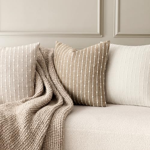 Decorative Striped Boucle Throw Pillow Cover 22x22 Natural Beige (22" x 22" (Pack of 2) / Natural Beige)