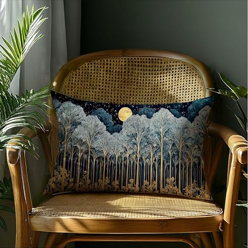 Rustic William Morris Inspired Forest Green Moon Decor Pillow Covers 12x20 Double (Forest-moon 13 / 20" x 12" (Pack of 1))