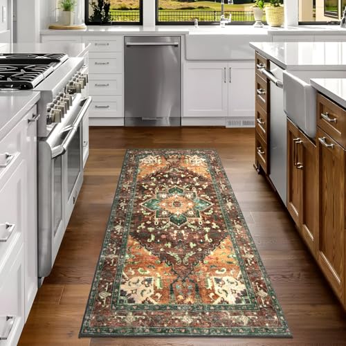 Washable Runner Rug (3' x 6' / Rust/Dull Teal)