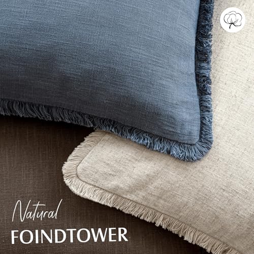 Decorative Linen Fringe Throw Pillow Covers 18×18 Inch (18" x 18" (Pack of 2) / Blue Ashes)