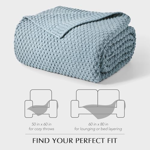 HOME Chunky Chenille Knit Throw Blanket (Chambray Blue / 60" X 80")