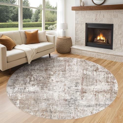 6ft Round Area Rug Living Room Rugs (Brown/Grey/Red / 6' (Round))