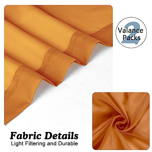 Sheer Valances for Windows 2 Pack (Orange / 42"W x 14"L (Pack of 2))