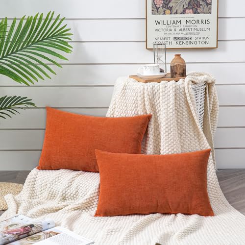 Lumbar Pillow Decorative Rectangle Throw Pillow Covers 12"x20" Inch Set of 2 (Orange / 20" x 12" (Pack of 2))