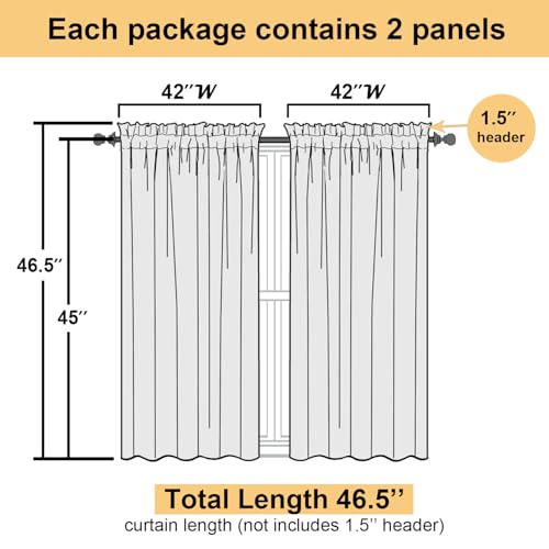 Sheer Curtains 45 Inch Length 2 Panels Set (Chocolate / 42"W x 45"L (Pack of 2))