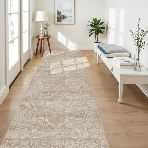 4x10 Washable Hallway Runner Rug (Natural Beige / 4x10)