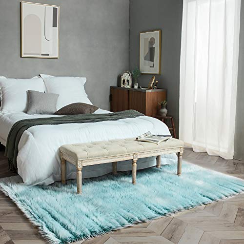 Ashler Faux Fur Rug (7' x 5' (Rectangular) / R-frosted Bottom Turquoise)