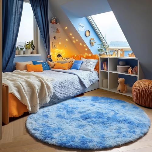 Round Rugs 6ft for Living Room Bedroom (Sky Blue / 6' (Round))