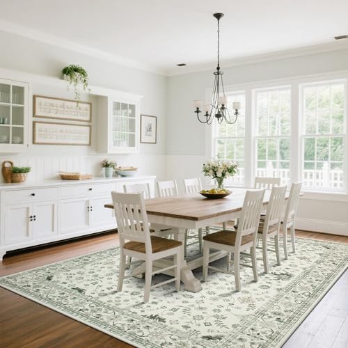 8x10 Washable Area Rugs for Living Room (8' x 10' (Rectangular) / Green-white)