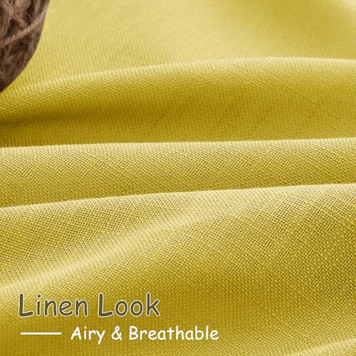 Celery Yellow Linen Curtains 84 Inch Length 2 Panels Set for Living Room Back Tab Light Filtering Semi Sheer Curtain for Bedroom Farmhouse Drapes (52"W x 84"L (Pack of 2) / Celery Yellow)