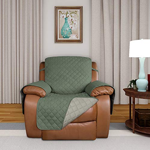 Reversible Recliner Chair Covers Couch Covers for Dogs (Large Recliner / Greyish Green/Beige)