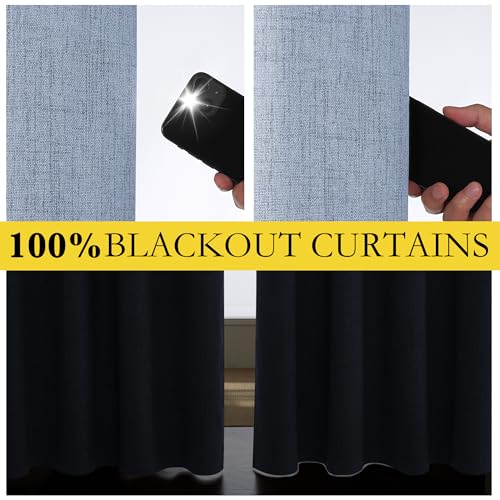Stone Blue Vintage Linen 100% Blackout Curtains for Dining Room (42"W x 45"L (Pack of 2) / Stone Blue)