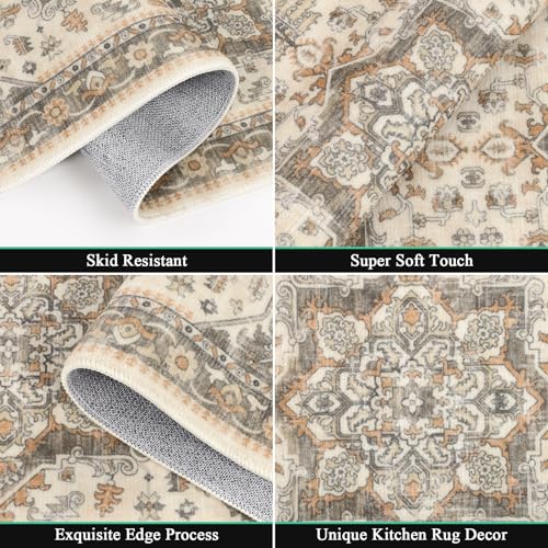HEBE Boho Kitchen Rugs Set of 3 (Taupe / 20"x32"+20"x48"+20"x59")