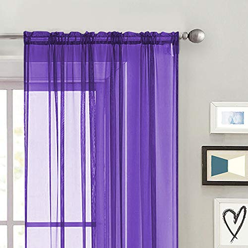 Sheer Voile Window Treatment Rod Pocket Curtain Panels for Kitchen Bedroom Living Room Drapes Sunlight Filtering Privacy Semi Home Decor Assorted (Purple / 52"W x 45"L (Pack of 2))