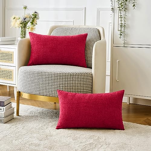 Soft Chenille Lumbar Throw Pillow Covers Red 12x20 Inch Pack of 2 (20" x 12" (Pack of 2) / Red)