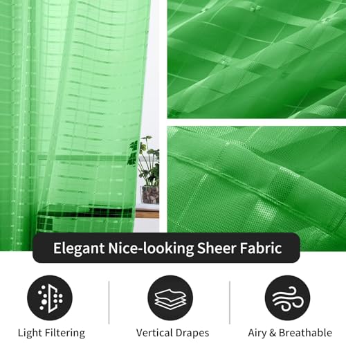 Check Sheer Curtains 108 Inches 2 Panels Set (Check - Green / 52"W x 108"L (Pack of 2))