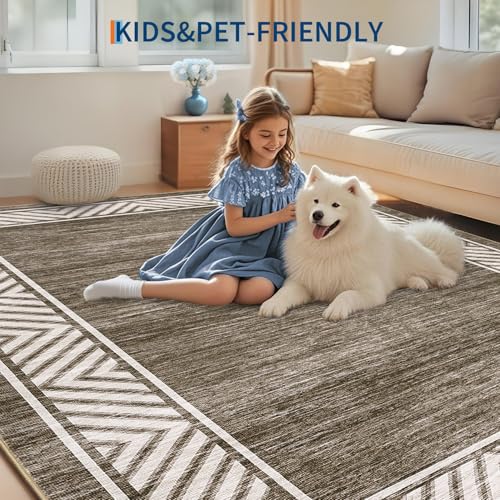 Washable Hallway Rug 2x6 Narrow Modern Bordered Floor Runner (Brown/Coffee / 2' x 6' (Rectangular))