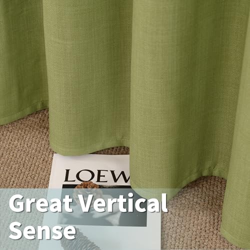 Moss Green Semi Sheer Linen Curtains for Living Room 84 Inch Long (52"W x 84"L (Pack of 2) / Silver Grommet-moss Green)