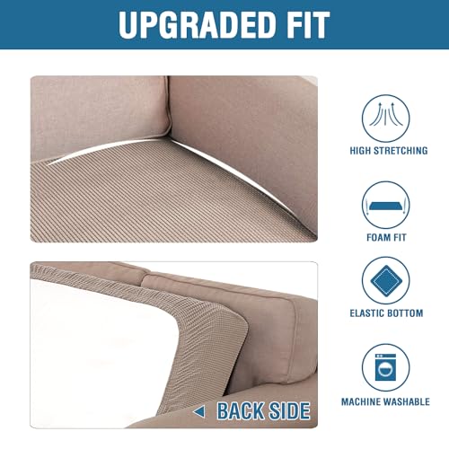 Super Stretch Individual Seat Cushion Covers Sofa Covers Couch Cushion Covers Slipcover Sets Thick Jacquard Textured Twill Fabric (Sand / 1 Cushion Sofa)