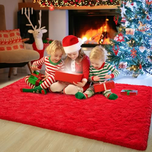 Soft Area Rugs for Bedroom Living Room Plush Fluffy Rug 4x6 (Red / 4' x 6' (Rectangular))