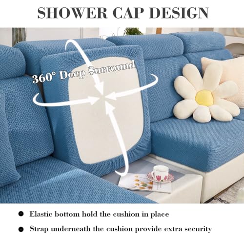 Sofa Covers Couch Covers for Sofa Pet Friendly Couch Cushion Covers Universal Sofa Covers Washable Stretch Slipcovers for Sectional Sofa (Texture Blue / Back Cover L)