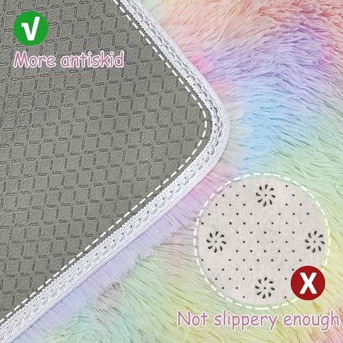 Small Fluffy Rainbow Colorful Area Rug for Girls Bedroom 2x3 Mini Kawaii Tie Dye Rug Fuzzy Unicorn Throw Rug for Living Room Kids Nursery Baby Princess Room Home Decor Aesthetic Carpets (Tie-dyed Rainbow / 2' x 3' (Rectangular))