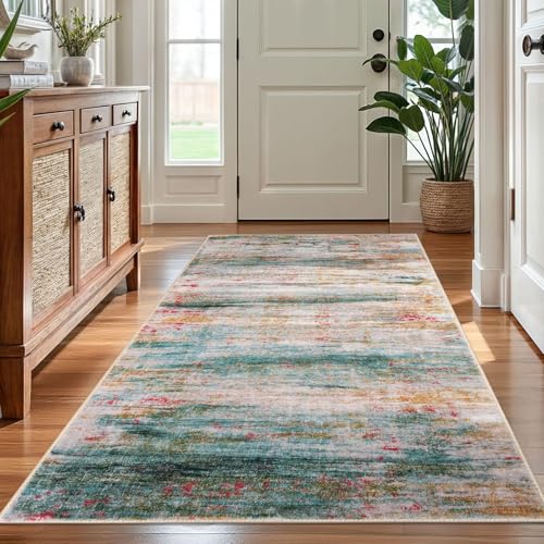 Washable Area Rug 5x7 Modern Ombre Thin Rugs for Living Room Non (Green/Turquoise / 5' x 7' (Rectangular))
