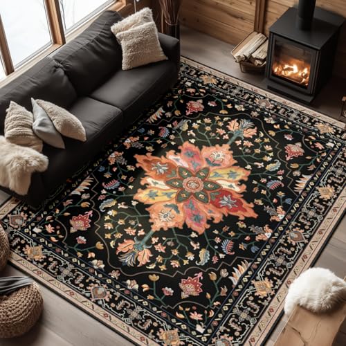Washable Area Rug (Black/Colorful / 6' x 8' (Rectangular))