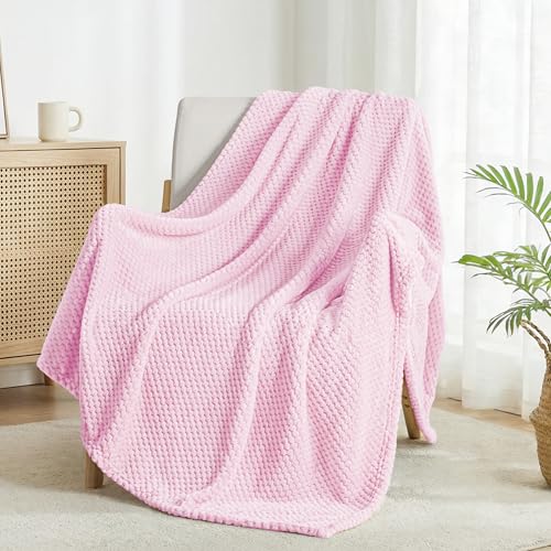 Large Waffle Fleece Throw Blanket for Couch (Light Pink / 50x70 in)