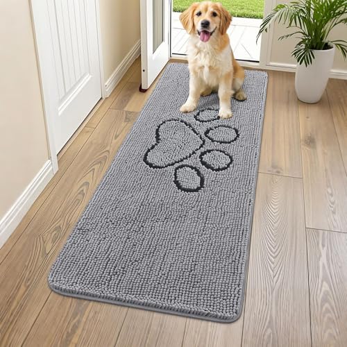 Dog Door Mat for Muddy Paws (59"X20" / Grey and Black)