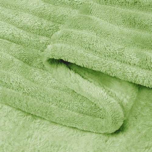 3D Ribbed Jacquard Green King Size Blankets for Bed (Grass / King(108"x90"))