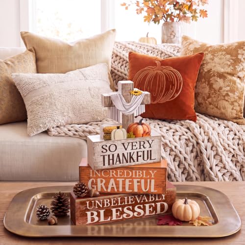 4 Pcs Fall Table Decoration for Home Religious Cross Stacked Signs (Cross Fall)