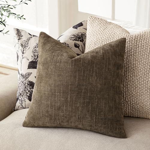 Solid Textured Chenille Throw Pillow Covers 20x20 (20" x 20" (Pack of 2) / Toffee)