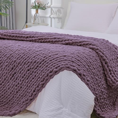 Chunky Knit Throw Blanket for Couch (Winter Grape / 40"x80" (Special Size Throw))