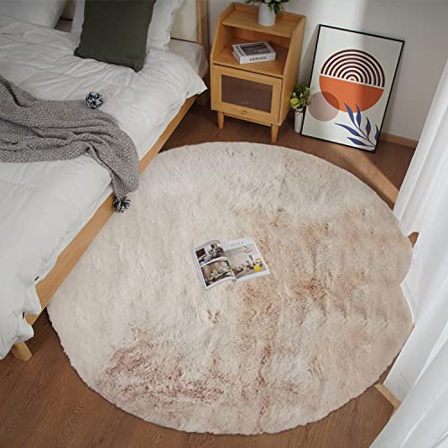 Faux Rabbit Fur Round Rug 8ft Light Brown Beige Round Rugs for Bedroom Decor Fluffy Area Rugs for Living Room (Beige / 7'10" (Round))