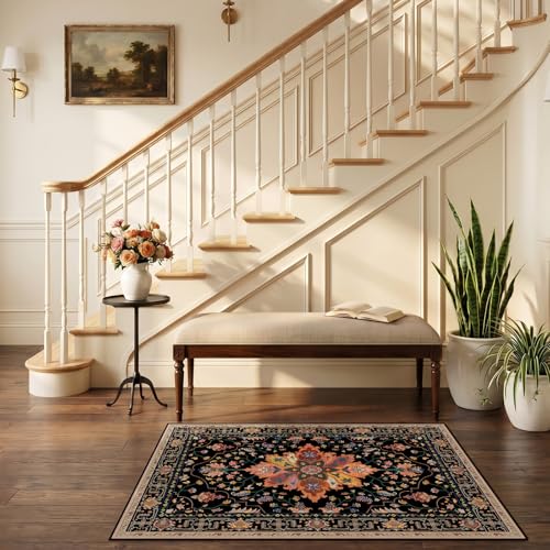 Washable Area Rug (Black/Colorful / 2'6" x 4' (Rectangular))