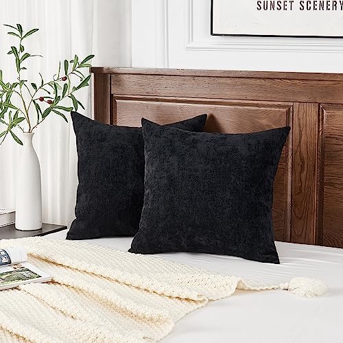 Black Chenille Throw Pillow Covers 22x22 Set of 2 for Couch (Black / 22" x 22" (Pack of 2))