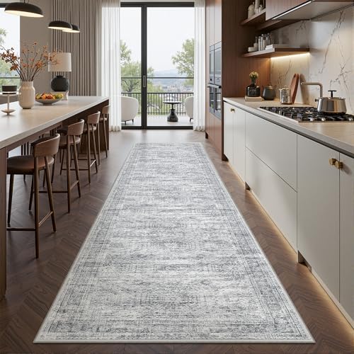 2x10 Runner Rug Non Slip (Grey/Ivory / 2' x 10' (Runner))