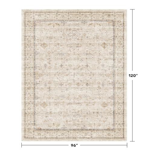 Washable Ivory Living Room Rug (8' x 10' (Rectangular) / Light Sand Beige)