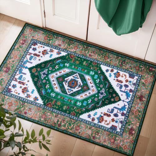 2x3 Washable Non Slip Boho Small Area Rug for Entryway (Green White/Multi / 2' x 3' (Rectangular))