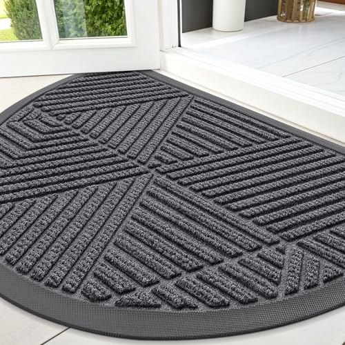 Half Circle Front Door Mat Outside Entrance (Grey / 47" X 32")