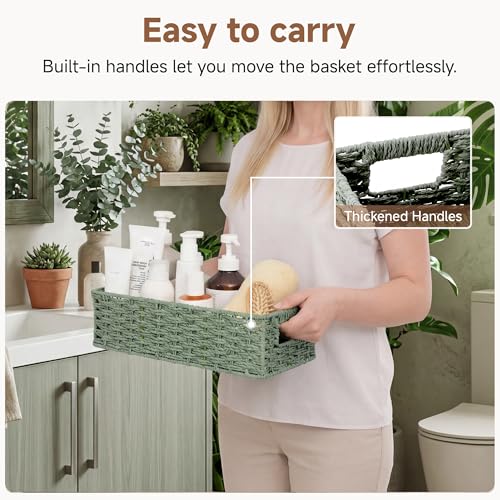 Wicker Toilet Basket Tank Topper for Sage Green Bathroom Decor (Green / 14¼" L x 6¾" W x 3¾" H)