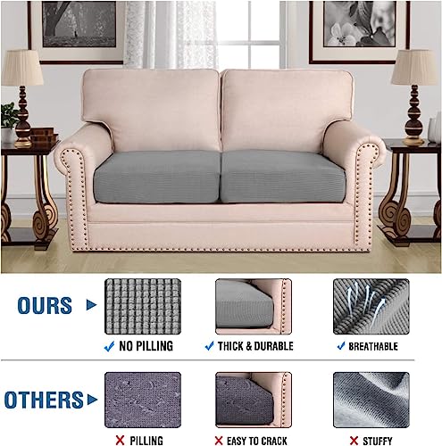 Super Stretch Individual Seat Sofa Covers Couch Slipcover Sets Thick Jacquard Textured Twill Fabric (Dove / 2 Cushion Loveseat)