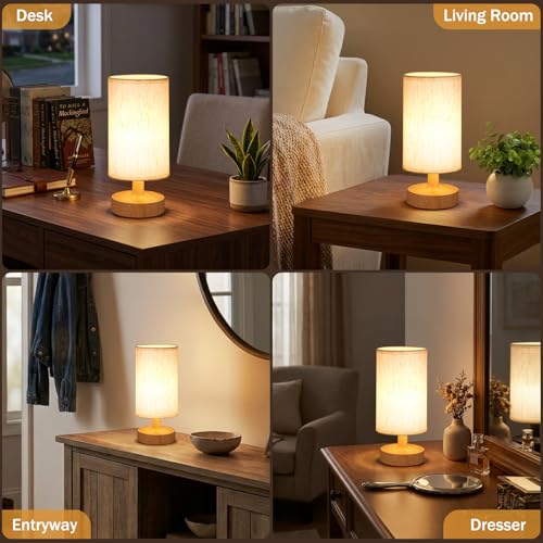 Cordless Table Lamp Rechargeable Small (Beige - Wood / 2 Pack - 10in)