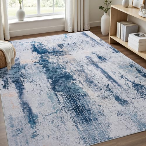 Abstract Area Rug Modern Washable Rug Soft Non Slip Rug Low Pile for Bedroom Living Room Dining Room Dusty Teal Grey 5x8 Feet (Dusty Teal Grey / 5' x 7'11" (Rectangular))