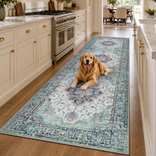 Washable Area Rug (Teal Green/White/Navy / 3' x 10' (Rectangular))