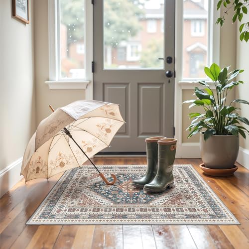2x3 Entryway Rug Vintage Washable Rug Runner for Kitchen (Blue / 2' x 3' (Runner))