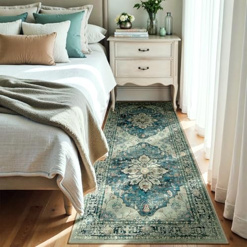 Washable Area Rug (Blue/Vintage Dark Blue / 3' x 8' (Rectangular))